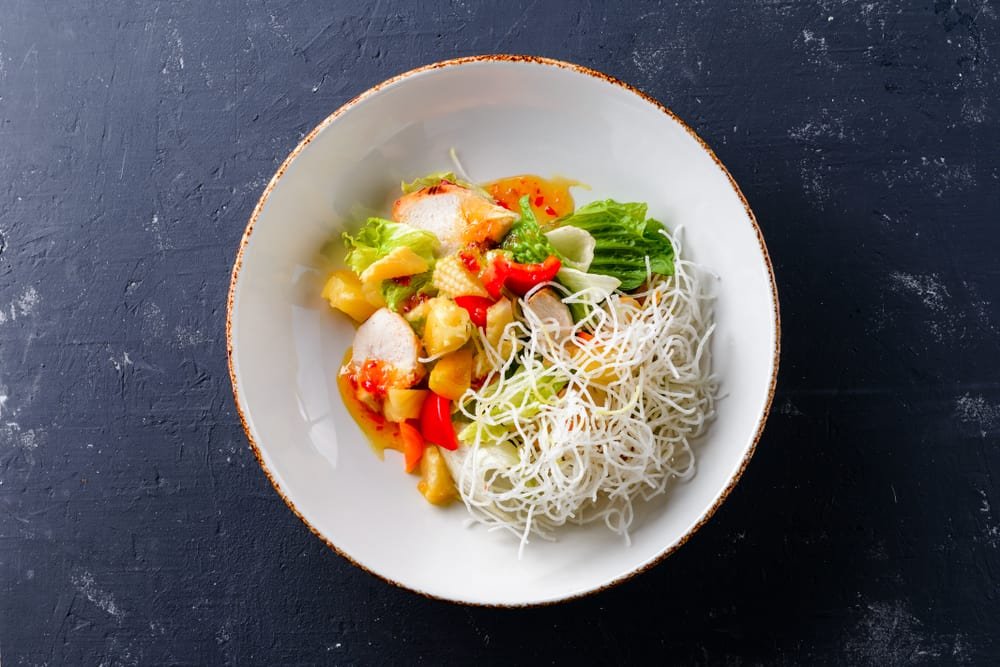 Rice Noodle, Celery and Tofu Salad with Chilli Oil