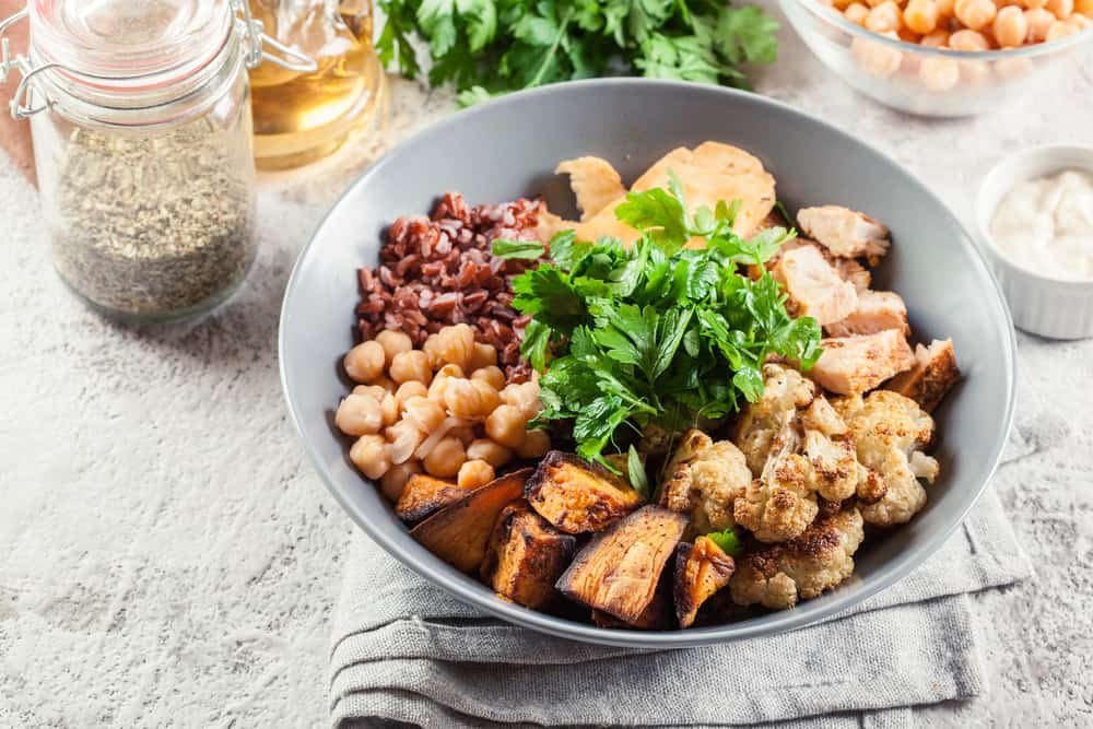 Sweet Potato, Chorizo, Broad Bean, and Chickpea Rice Salad